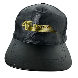 Vintage‎ Black Leather Baseball Cap Westcrude Logo Adjustable Strapback OSFM Hat